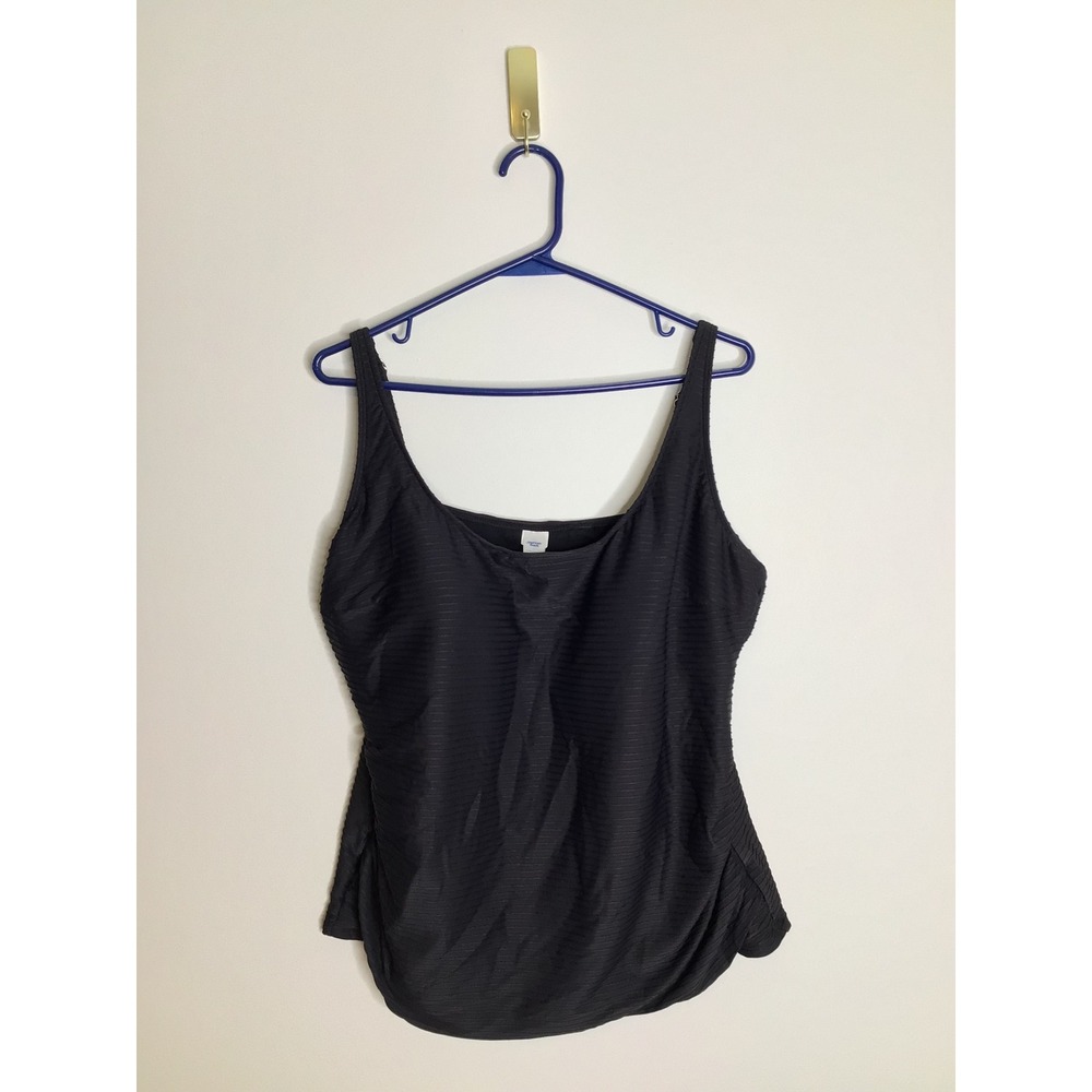 American Beach Tankini Top Women XXL Black Excellent Textured Wave Ribbed 206202